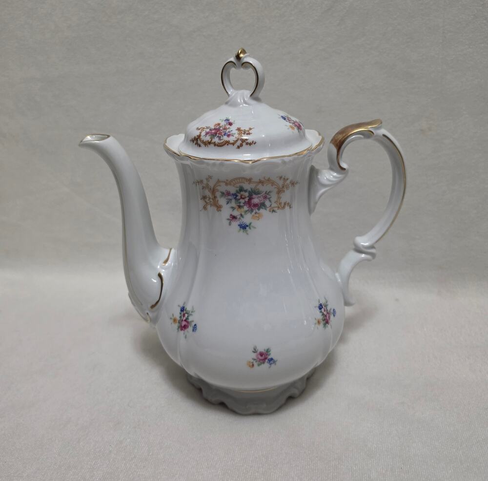 ​Vintage Edelstein Bavaria Maria Theresia Porcelain Coffee Pot Floral Gold Trim
